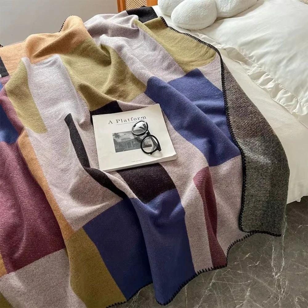 Warm Knit Colorblock Plaid Blanket by Casa & Beyond