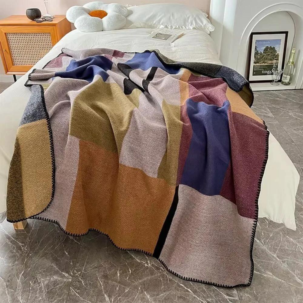 Warm Knit Colorblock Plaid Blanket by Casa & Beyond