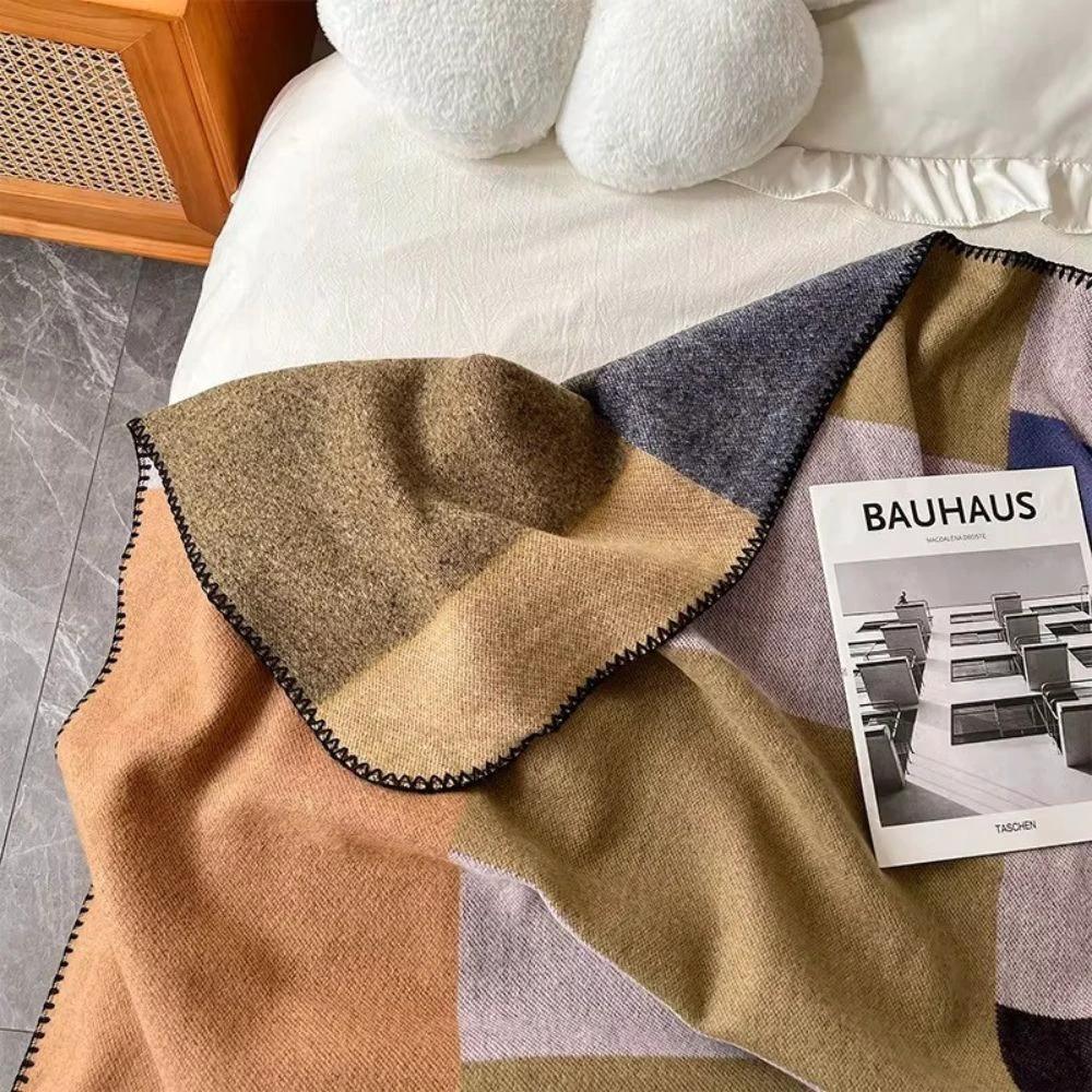 Warm Knit Colorblock Plaid Blanket by Casa & Beyond