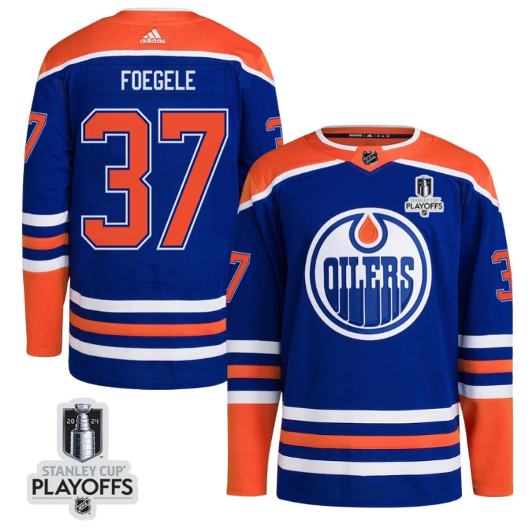 Warren Foegele 37 Edmonton Oilers 2024 NHL Playoffs Patch Home Jersey - Men by Hockey David