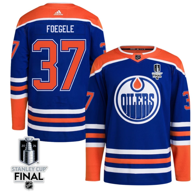 Warren Foegele 37 Edmonton Oilers 2024 STANLEY CUP Final Home Primegreen Jersey Men, Royal by Hockey David