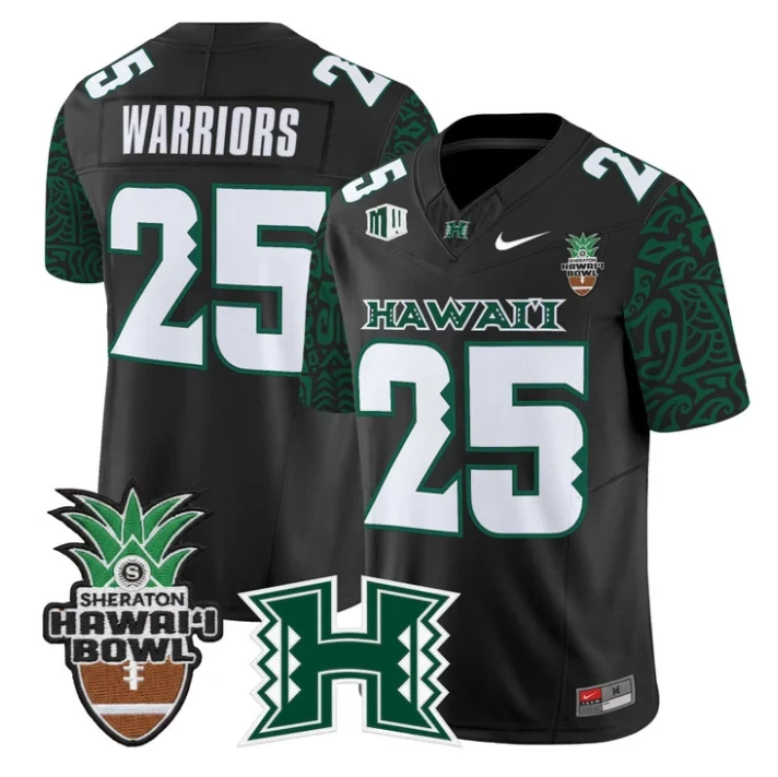 Warriors Jersey #25 Hawai'i Rainbow 2025 Hawai'i Bowl Patch Stitched Black Limited by My Store NCAA Football Jerseys