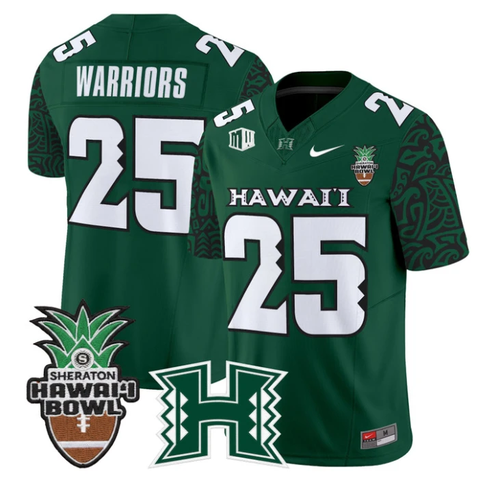 Warriors Jersey #25 Hawai'i Rainbow 2025 Hawai'i Bowl Patch Stitched Black Limited by My Store NCAA Football Jerseys