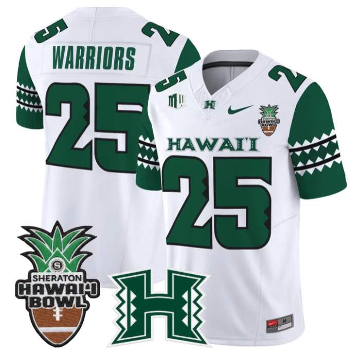Warriors Jersey #25 Hawai'i Rainbow 2025 Hawai'i Bowl Patch Stitched by My Store NCAA Football Jerseys