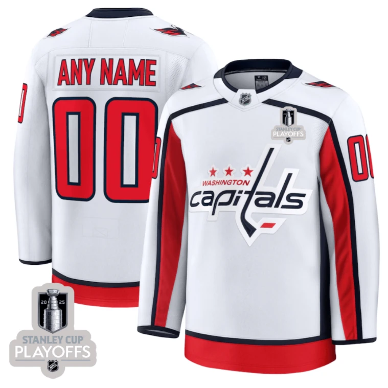 Washington Capitals 2025 NHL Playoffs Patch Away Men Custom Jersey - White by Hockey David