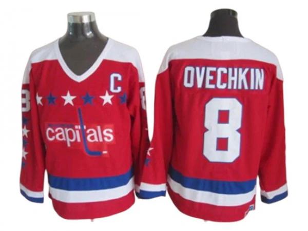 Washington Capitals #8 Alex Ovechkin Red 1980 Vintage CCM Jersey by Hockey David