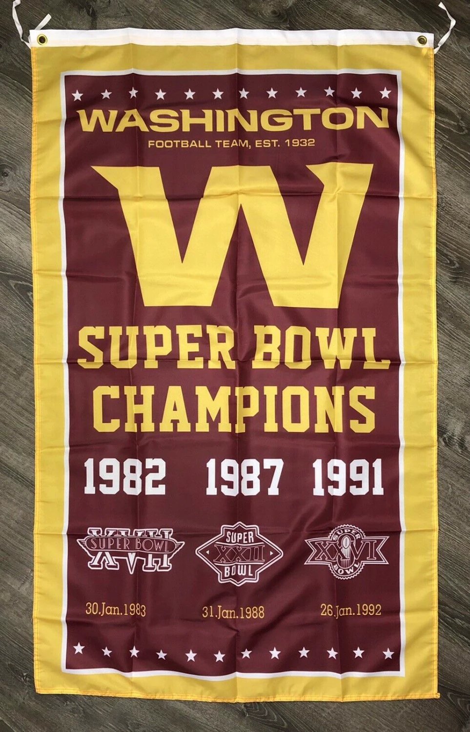 Washington Football Team Redskins Super Bowl Championship Flag Vertical 3x5 ft Banner by flagsjustdoit