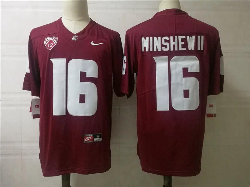 Washington State Cougars #16 Minshew II College Football Jersey Red by My Store