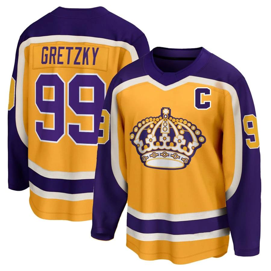 Wayne Gretzky Jersey #99 Los Angeles Kings Gold Purple All Stitched by Hockey David