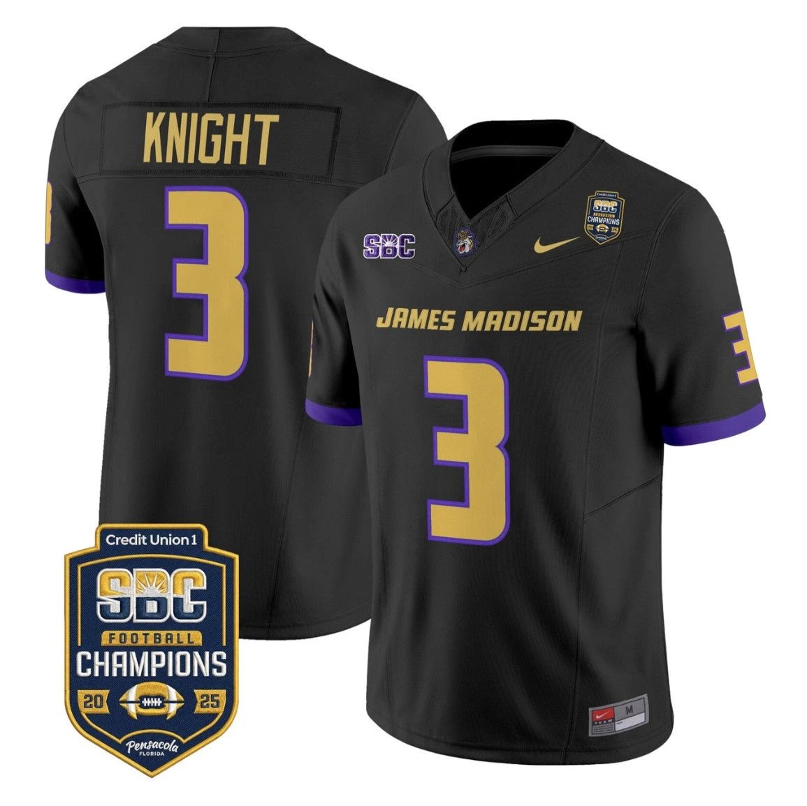 Wayne Knight Jersey #3 James Madison Dukes 2025 SBC Champions Stitched Black by NCAA Football Jersey