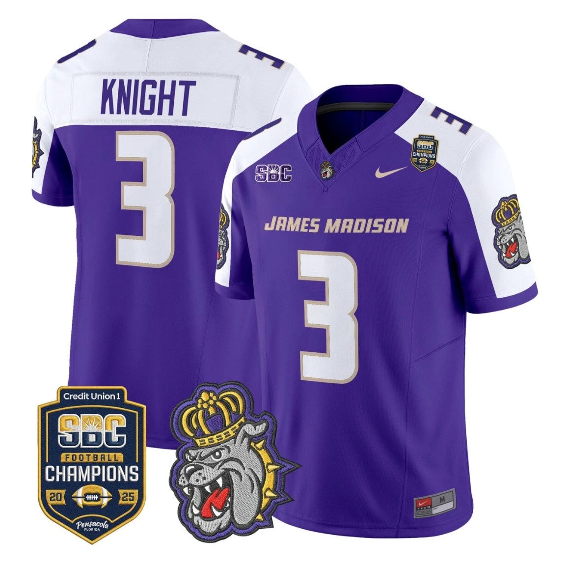 Wayne Knight Jersey #3 James Madison Dukes 2025 SBC Champions Stitched Purple Alternate by NCAA Football Jersey