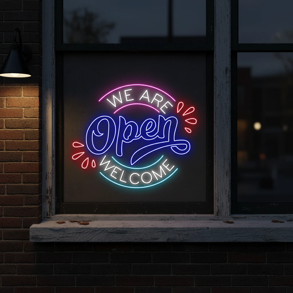 We Are Open Welcome Neon Sign by Neonchics