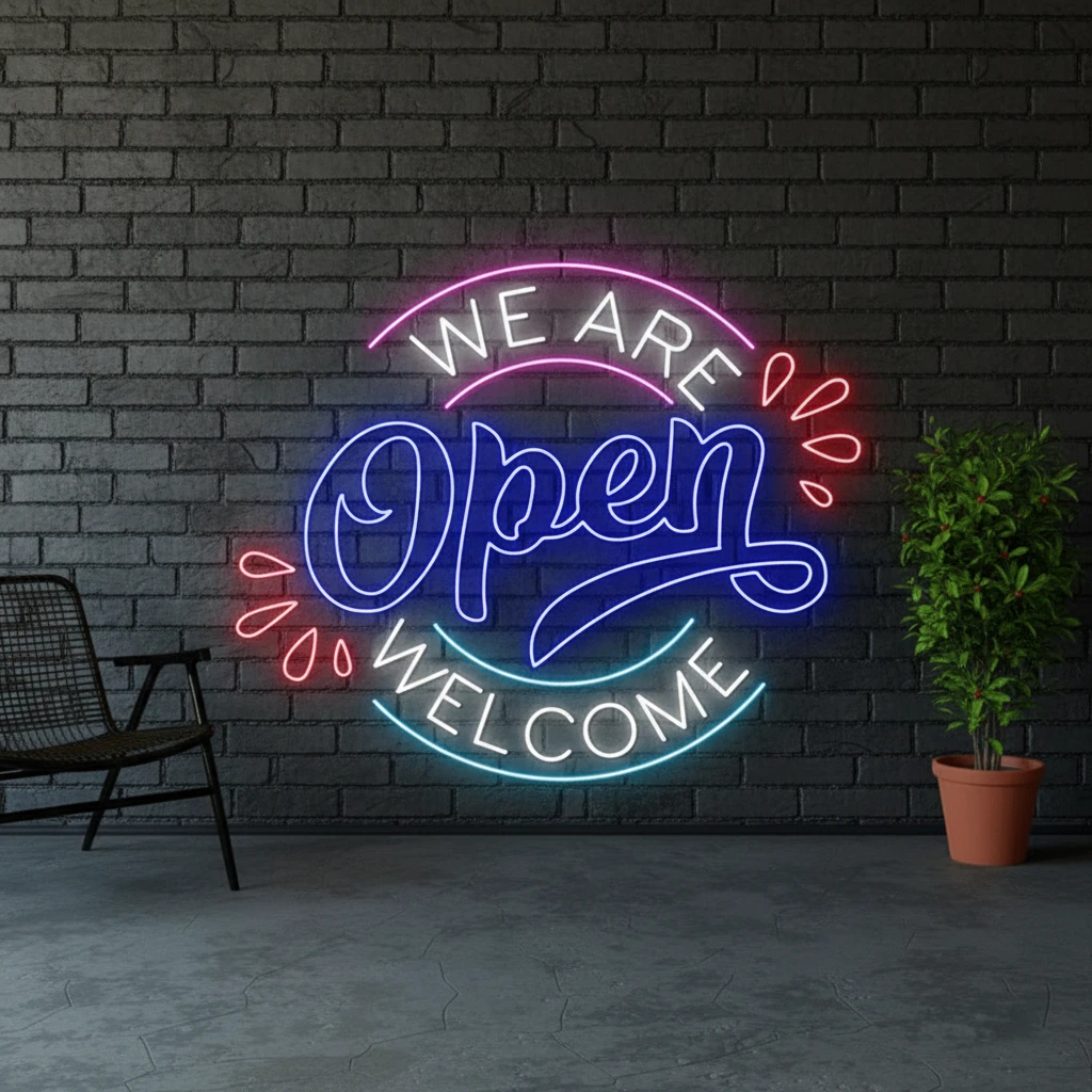 We Are Open Welcome Neon Sign by Neonchics