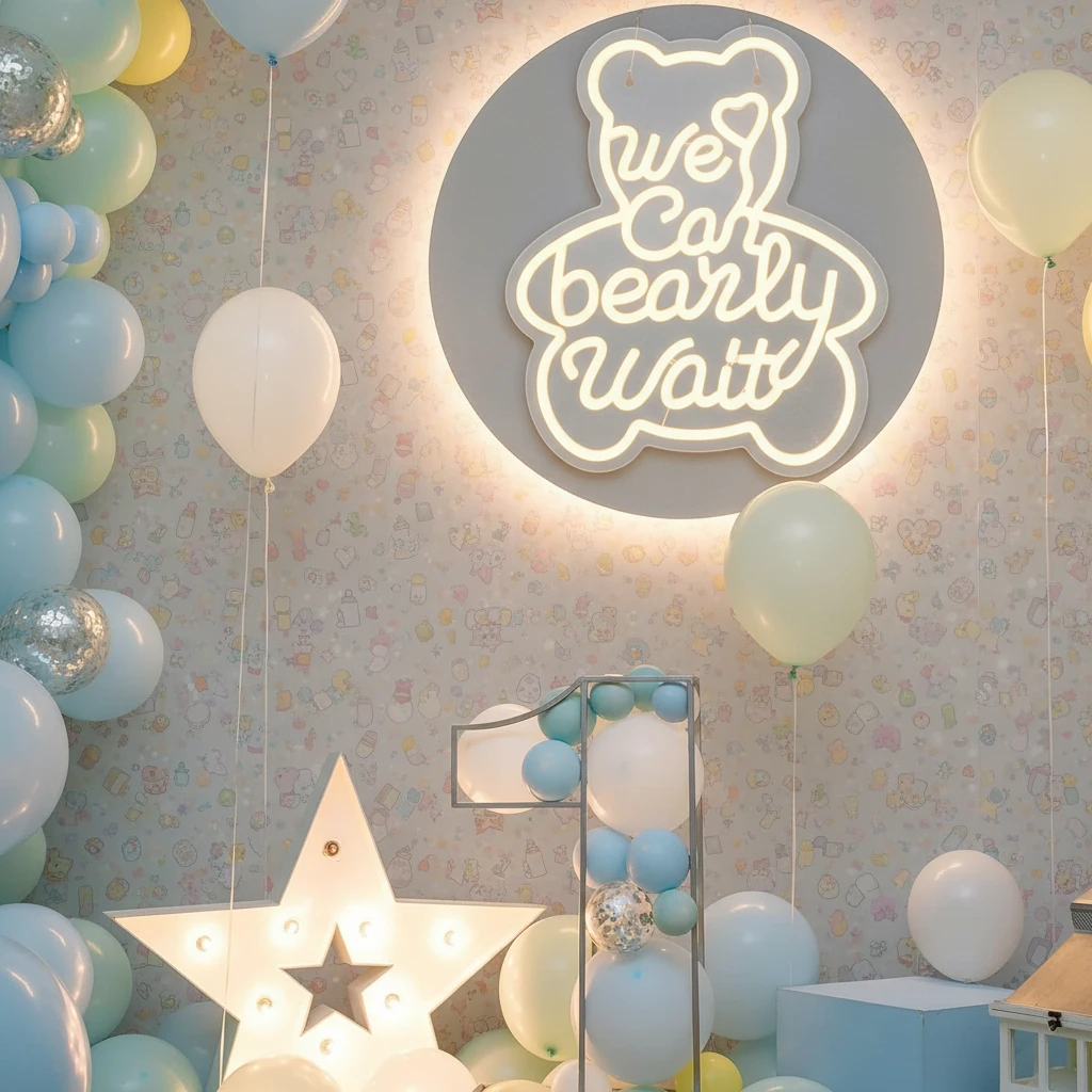 We Can Bearly Wait Neon Sign for Baby Shower Birthday Party Decor by Neonchics