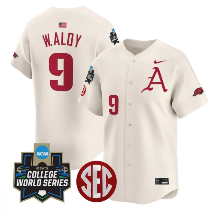 Wehiwa Aloy Jersey #9 Arkansas Razorbacks 2025 World Series Stitched Cream by My Store