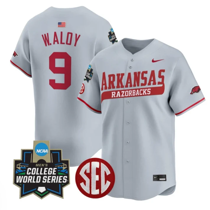 Wehiwa Aloy Jersey #9 Arkansas Razorbacks 2025 World Series Stitched Gray by My Store