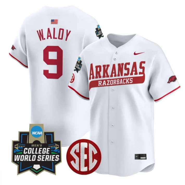 Wehiwa Aloy Jersey #9 Arkansas Razorbacks 2025 World Series Stitched White by My Store