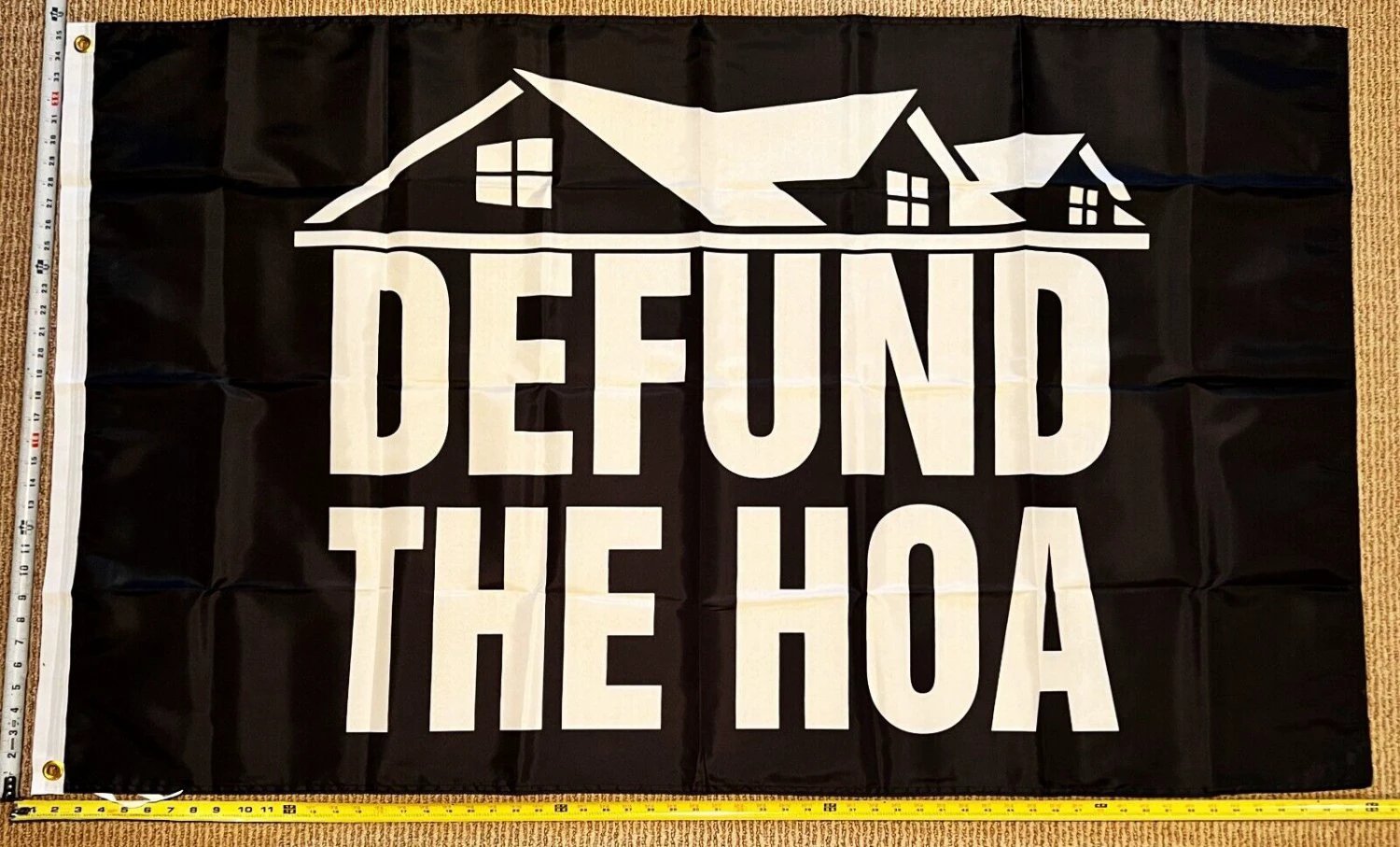 Welcome Flag Defund The HOA Black TH Home Owners Sign Poster USA 3x5' by flagsjustdoit