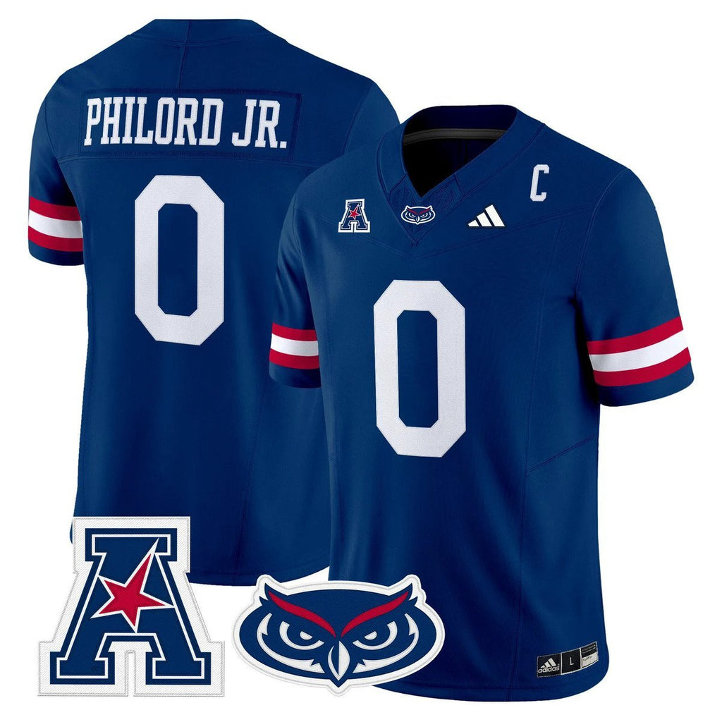 Wendol Philord Jersey #0 Florida Atlantic Owls 2025 All Stitched Blue by My Store NCAA Football Jerseys