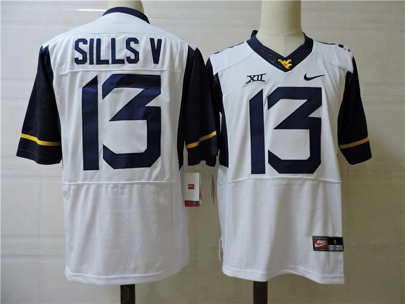 West Virginia Mountaineers #13 David Sills V Football Jersey White by My Store