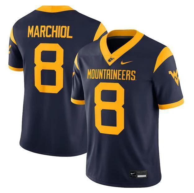 West Virginia Mountaineers #8 Nicco Marchiol Navy Stitched Jersey by My Store NCAA Football Jerseys