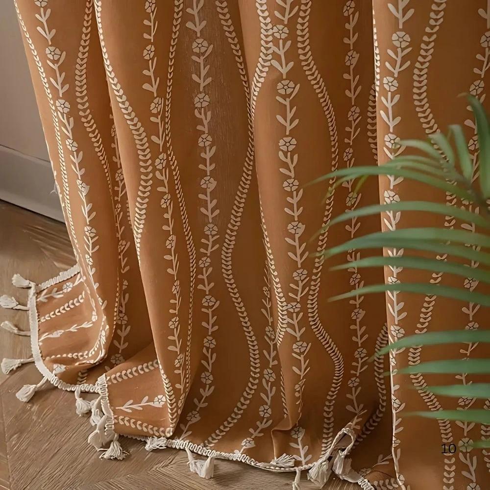 Wheat Pattern Beige Tassel Curtain by Casa & Beyond