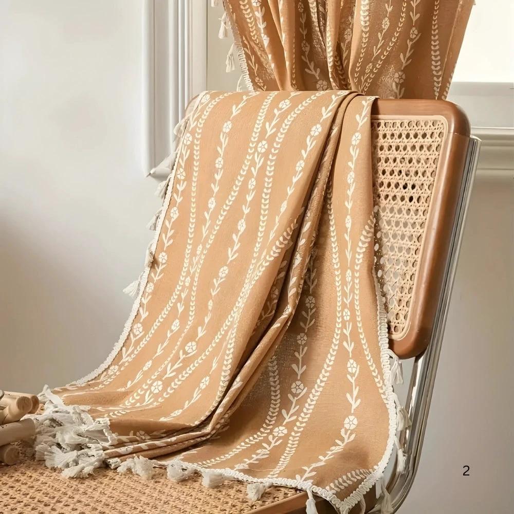 Wheat Pattern Beige Tassel Curtain by Casa & Beyond