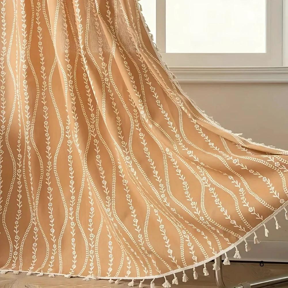Wheat Pattern Beige Tassel Curtain by Casa & Beyond