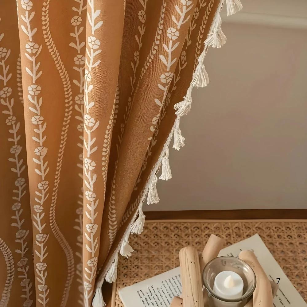 Wheat Pattern Beige Tassel Curtain by Casa & Beyond