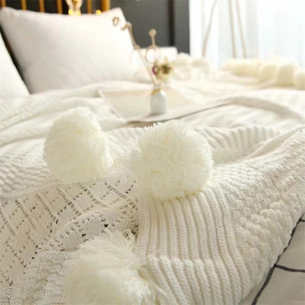 Whimsy Fluffy Pom-Pom Macaron Blanket by Casa & Beyond