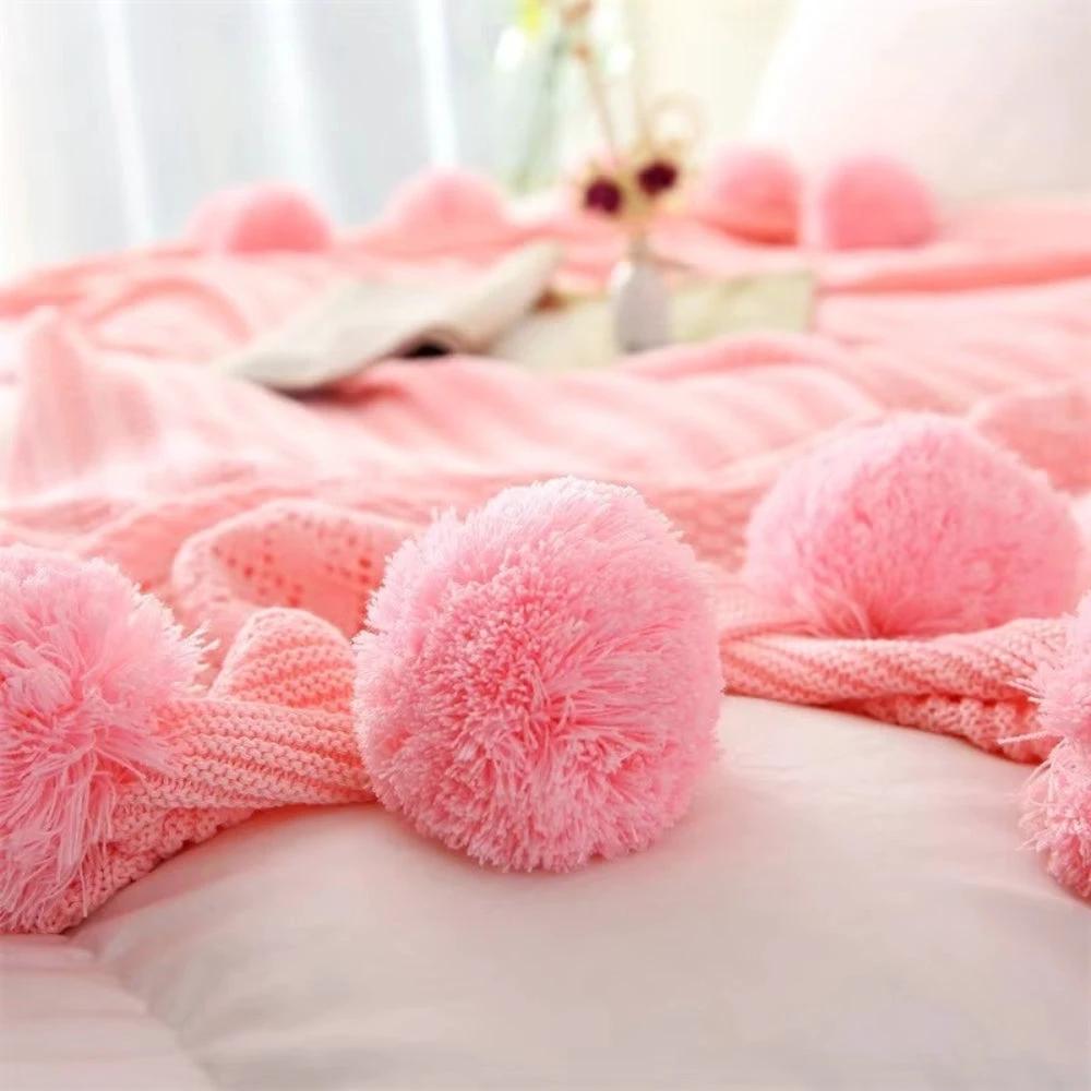 Whimsy Fluffy Pom-Pom Macaron Blanket by Casa & Beyond