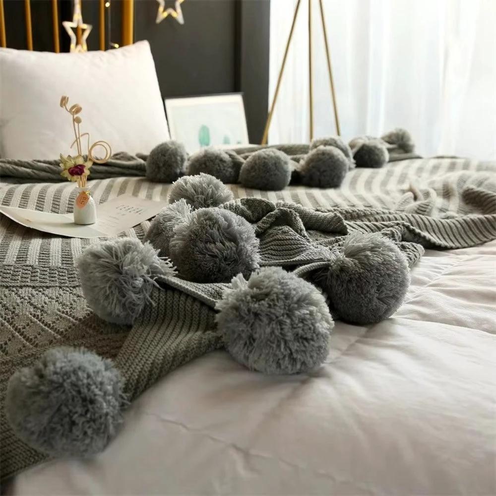 Whimsy Fluffy Pom-Pom Macaron Blanket by Casa & Beyond