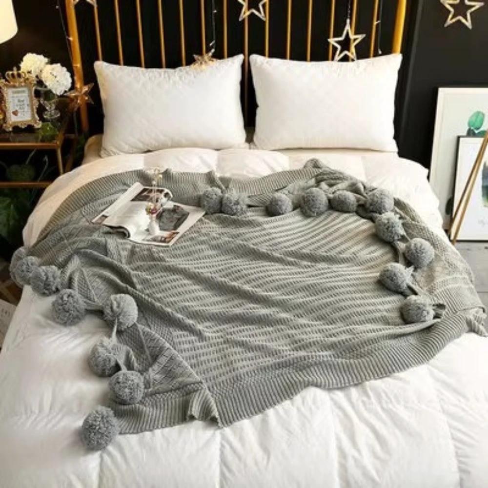 Whimsy Fluffy Pom-Pom Macaron Blanket by Casa & Beyond
