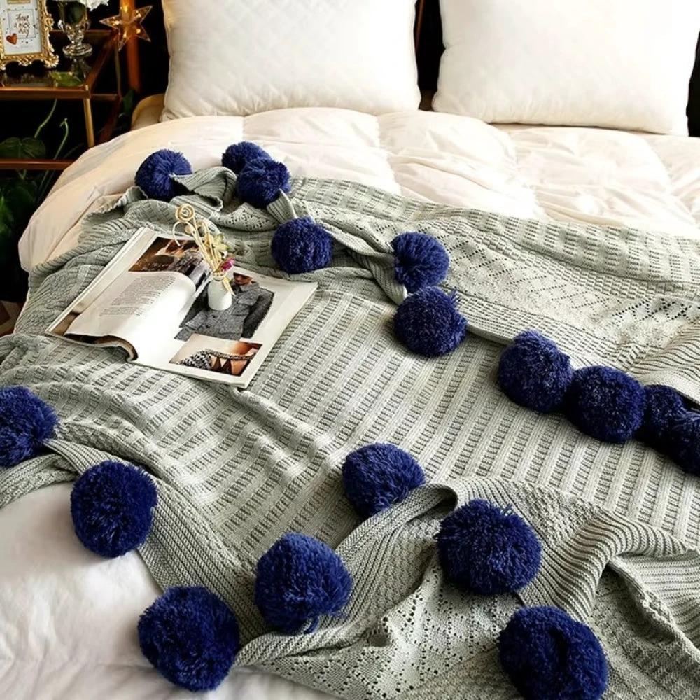 Whimsy Fluffy Pom-Pom Macaron Blanket by Casa & Beyond