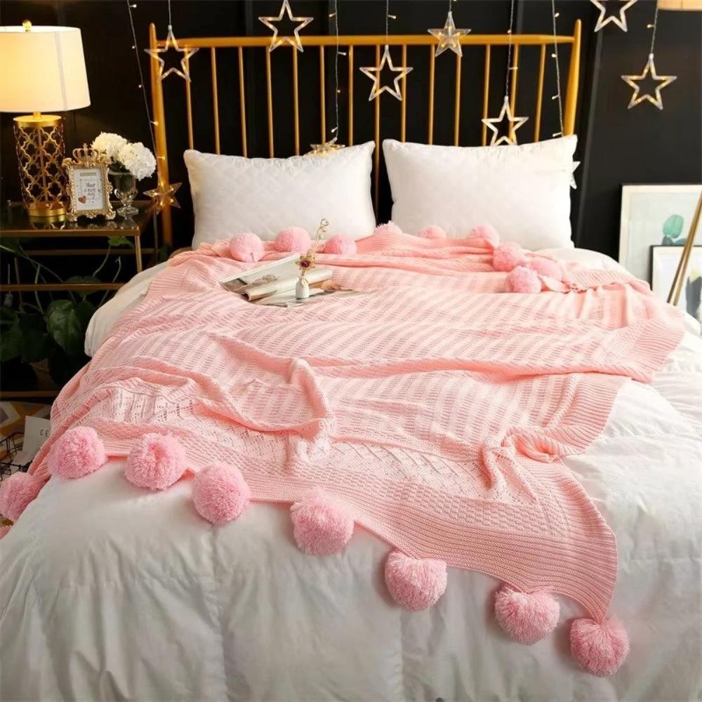 Whimsy Fluffy Pom-Pom Macaron Blanket by Casa & Beyond