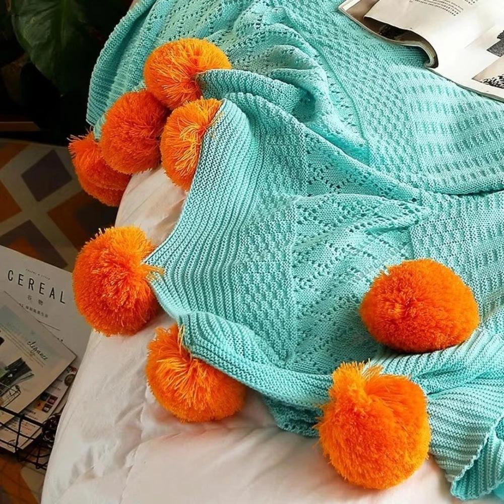 Whimsy Fluffy Pom-Pom Macaron Blanket by Casa & Beyond