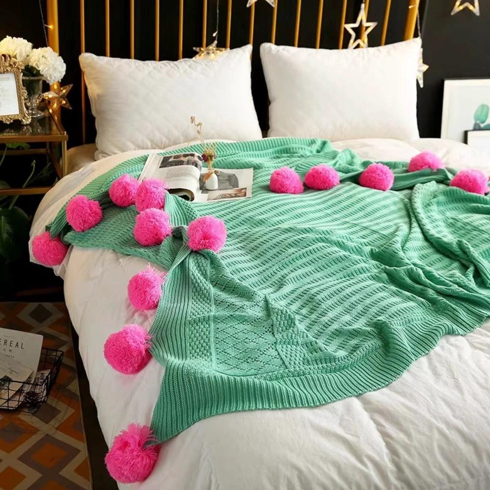 Whimsy Fluffy Pom-Pom Macaron Blanket by Casa & Beyond