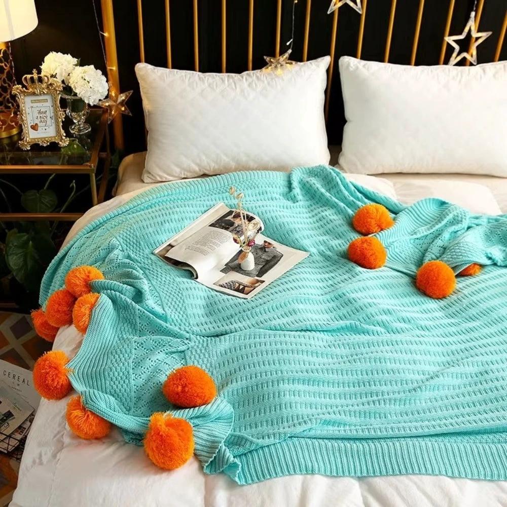 Whimsy Fluffy Pom-Pom Macaron Blanket by Casa & Beyond