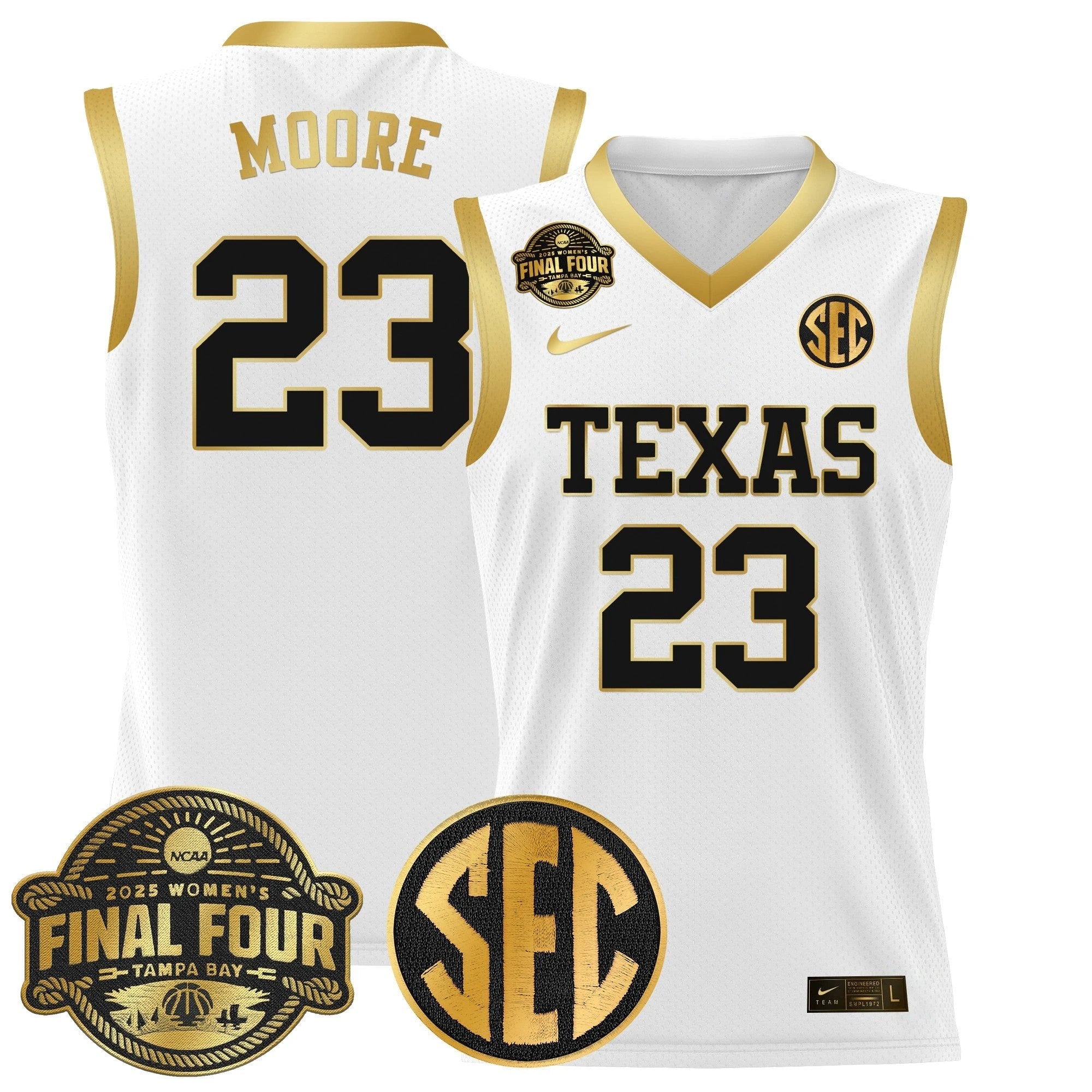 Aaliyah Moore Jersey #23 Texas Longhorns 2025 Sec Final Four Patch White Gold by My store basketball