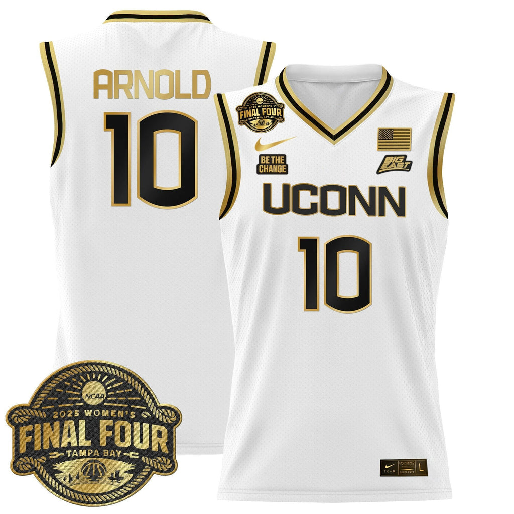 KK Arnold Jersey #10 UConn Huskies 2025 Big Eat Final Four Patch White Gold by My store basketball