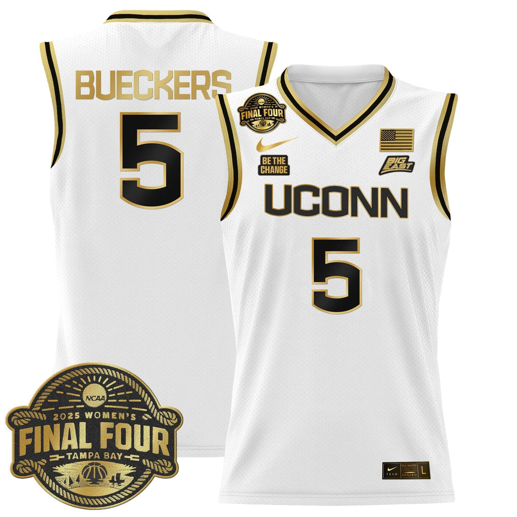 Paige Bueckers Jersey #5 UConn Huskies 2025 Big Eat Final Four Patch White Gold by My store basketball
