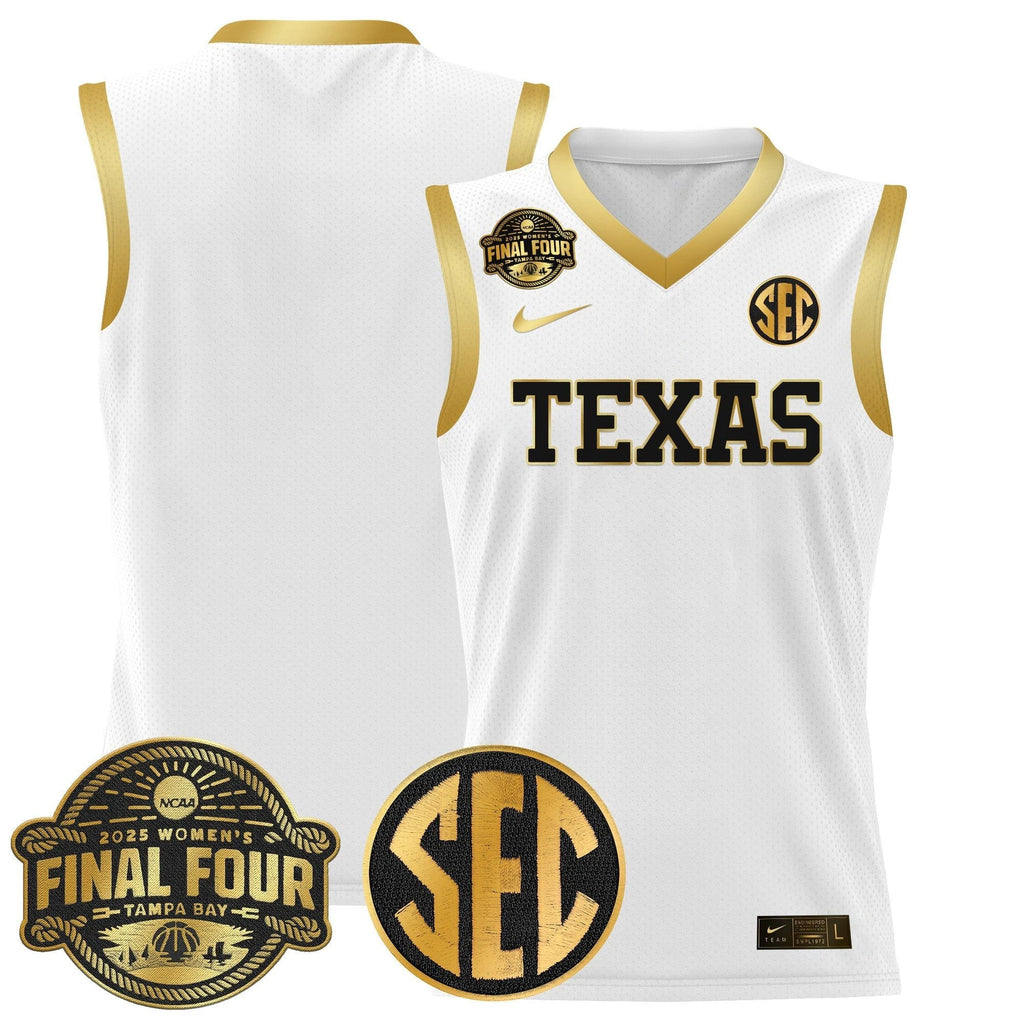 Team Jersey Texas Longhorns 2025 Sec Final Four Patch Stitched White Gold by My store basketball