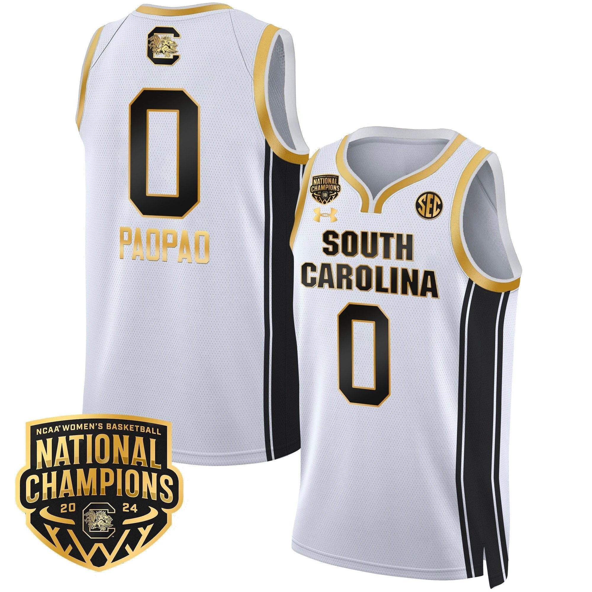 Te-Hina Paopao Jersey #0 South Carolina Gamecocks Basketball 2024 National Champions All Stitched White Gold by My store basketball