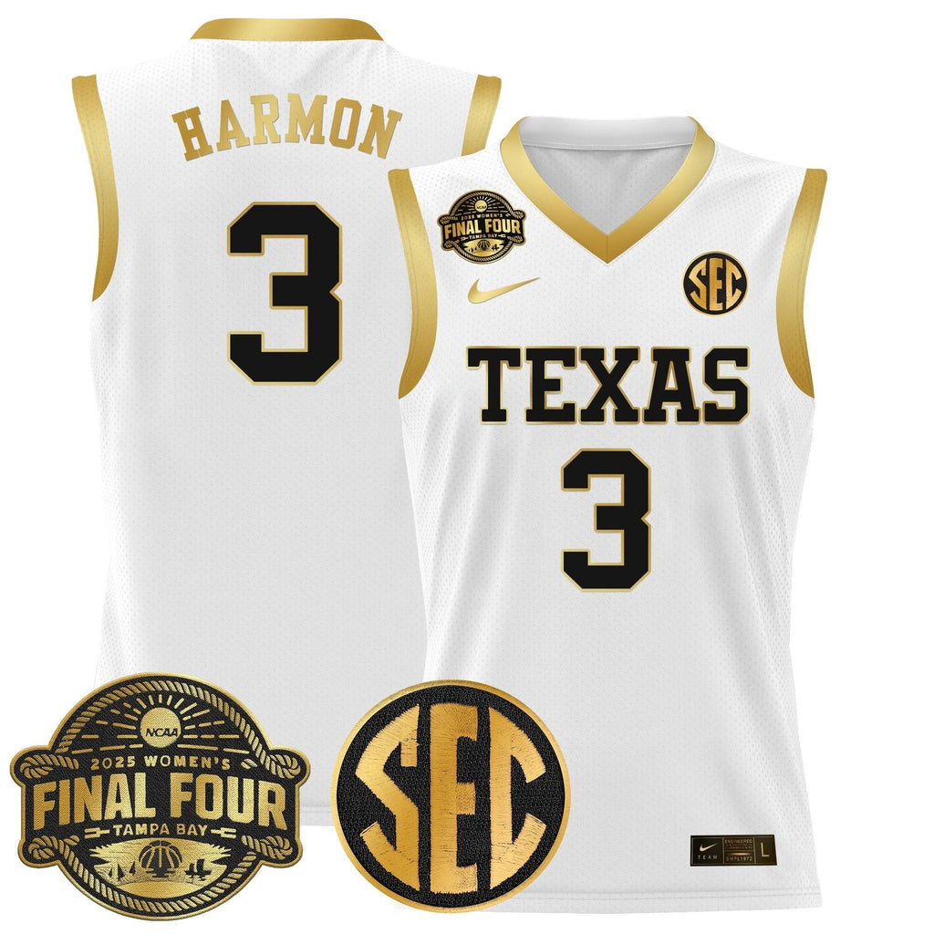Rori Harmon Jersey #3 Texas Longhorns 2025 Sec Final Four Patch White Gold by My store basketball