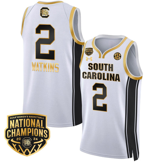 Ashlyn Watkins Jersey #2 South Carolina Gamecocks Basketball 2024 National Champions All Stitched White Gold by My store basketball