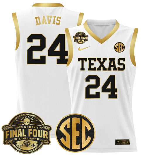 Clarissa Davis Jersey #24 Texas Longhorns 2025 Sec Final Four Patch White Gold by My store basketball