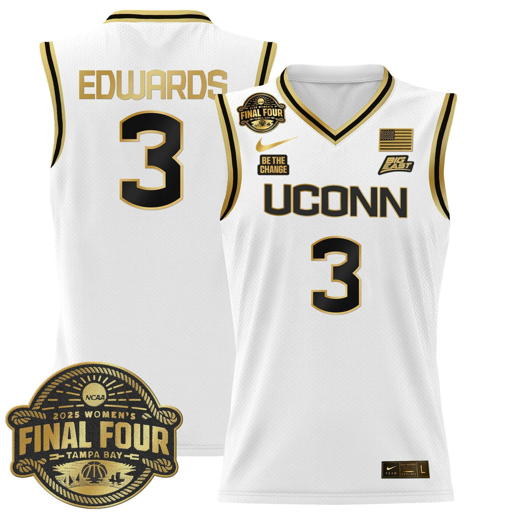 Aaliyah Edwards Jersey #3 UConn Huskies 2025 Big Eat Final Four Patch White Gold by My store basketball