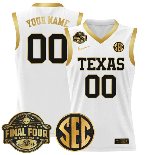 Custom Texas Longhorns Jersey 2025 Sec Final Four Patch Stitched White Gold by My store basketball