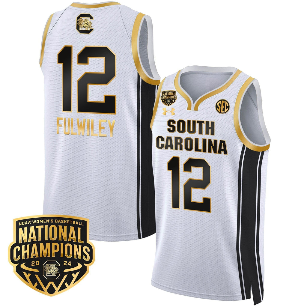 MiLaysia Fulwiley Jersey #12 South Carolina Gamecocks Basketball 2024 National Champions All Stitched White Gold by My store basketball