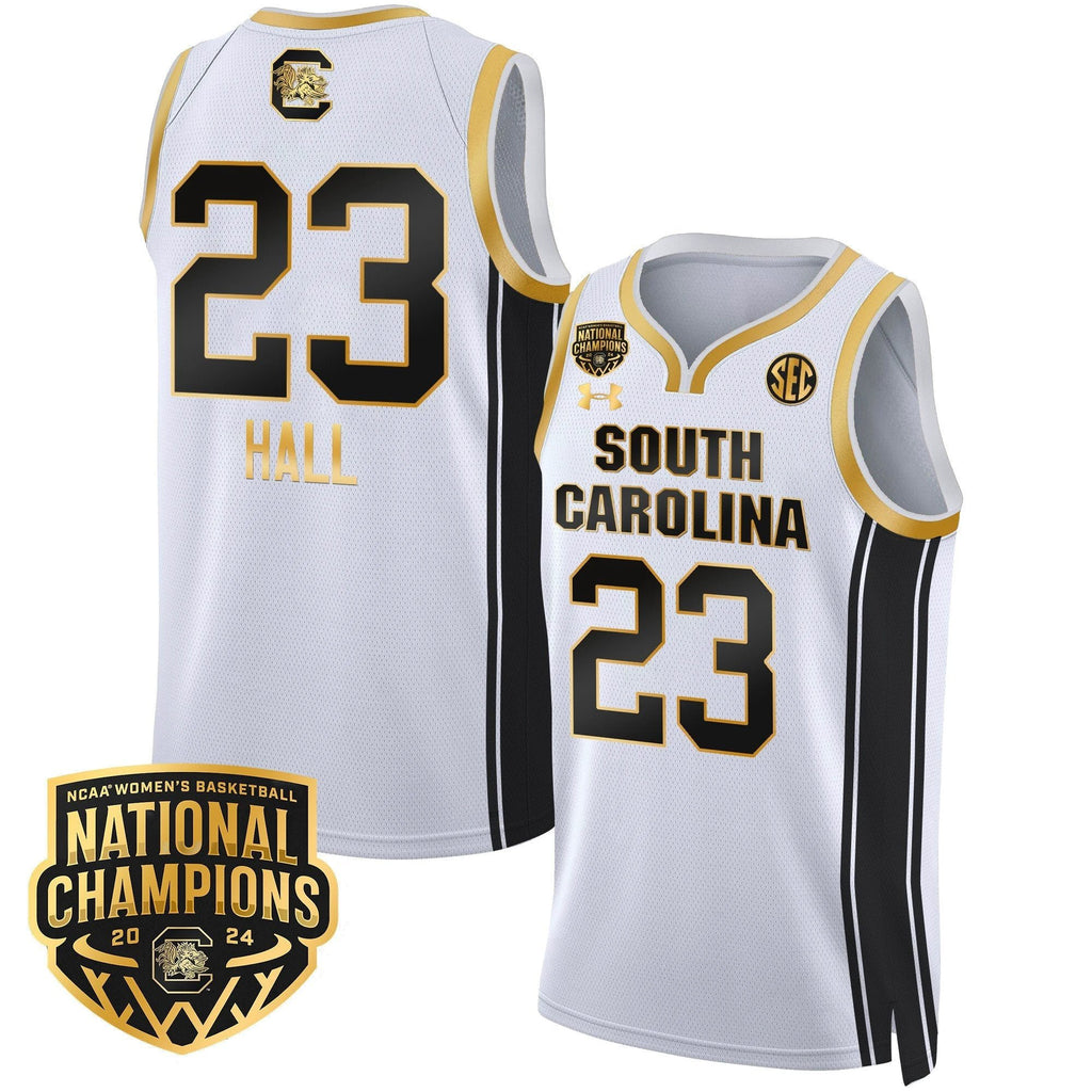Bree Hall Jersey #23 South Carolina Gamecocks Basketball 2024 National Champions All Stitched White Gold by My store basketball